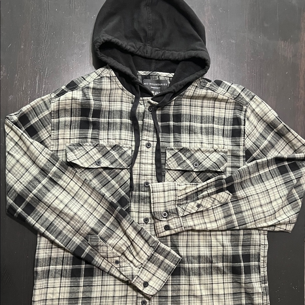 No Boundaries Black and Green Plaid Hoodie